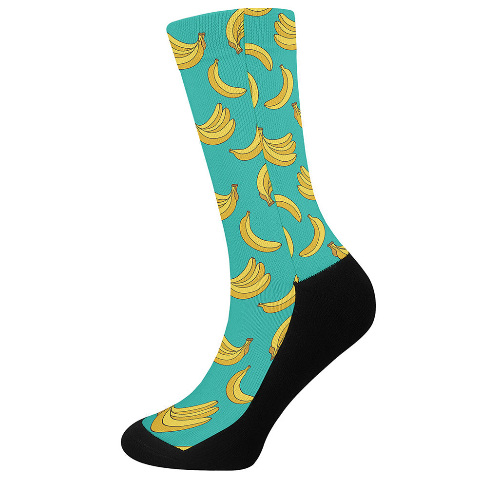 Teal Banana Pattern Print Crew Socks