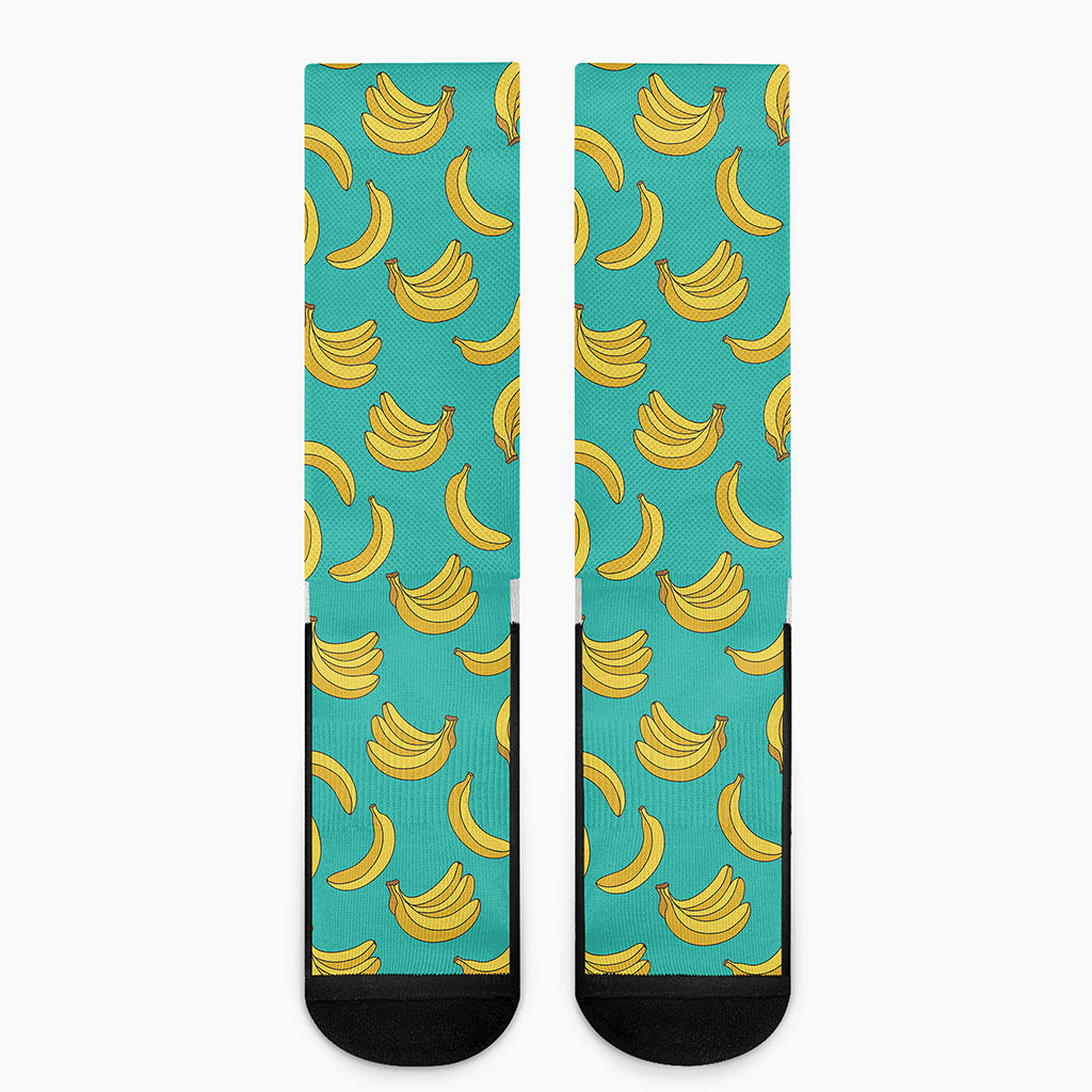 Teal Banana Pattern Print Crew Socks