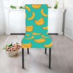 Teal Banana Pattern Print Dining Chair Slipcover