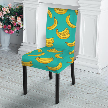 Teal Banana Pattern Print Dining Chair Slipcover