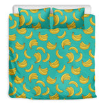Teal Banana Pattern Print Duvet Cover Bedding Set