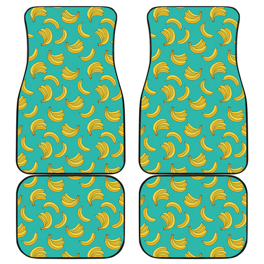 Teal Banana Pattern Print Front and Back Car Floor Mats