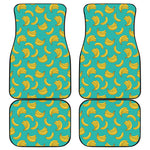 Teal Banana Pattern Print Front and Back Car Floor Mats
