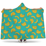 Teal Banana Pattern Print Hooded Blanket