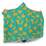Teal Banana Pattern Print Hooded Blanket