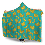 Teal Banana Pattern Print Hooded Blanket