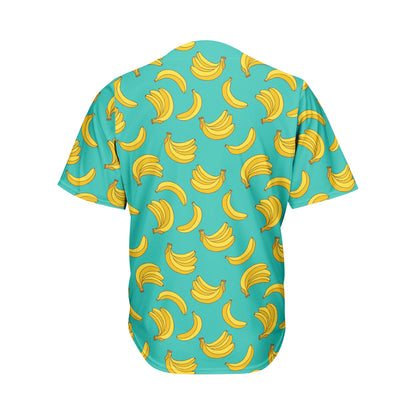 Teal Banana Pattern Print Men's Baseball Jersey