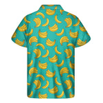 Teal Banana Pattern Print Men's Short Sleeve Shirt
