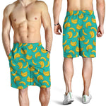 Teal Banana Pattern Print Men's Shorts