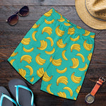 Teal Banana Pattern Print Men's Shorts