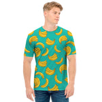 Teal Banana Pattern Print Men's T-Shirt