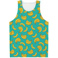 Teal Banana Pattern Print Men's Tank Top