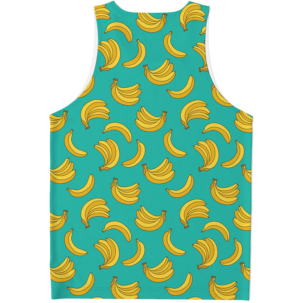 Teal Banana Pattern Print Men's Tank Top