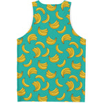 Teal Banana Pattern Print Men's Tank Top