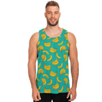 Teal Banana Pattern Print Men's Tank Top