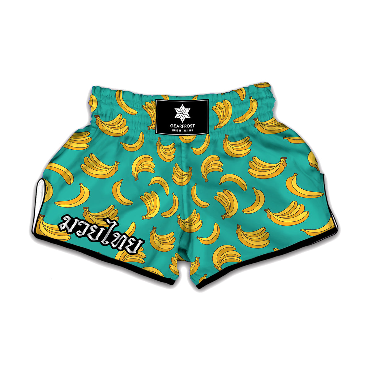 Teal Banana Pattern Print Muay Thai Boxing Shorts