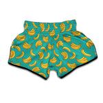 Teal Banana Pattern Print Muay Thai Boxing Shorts