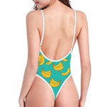 Teal Banana Pattern Print One Piece High Cut Swimsuit