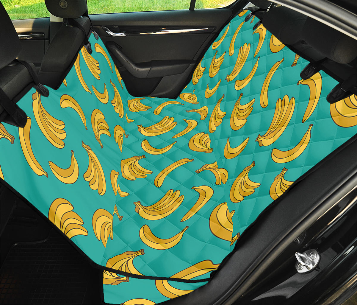 Teal Banana Pattern Print Pet Car Back Seat Cover