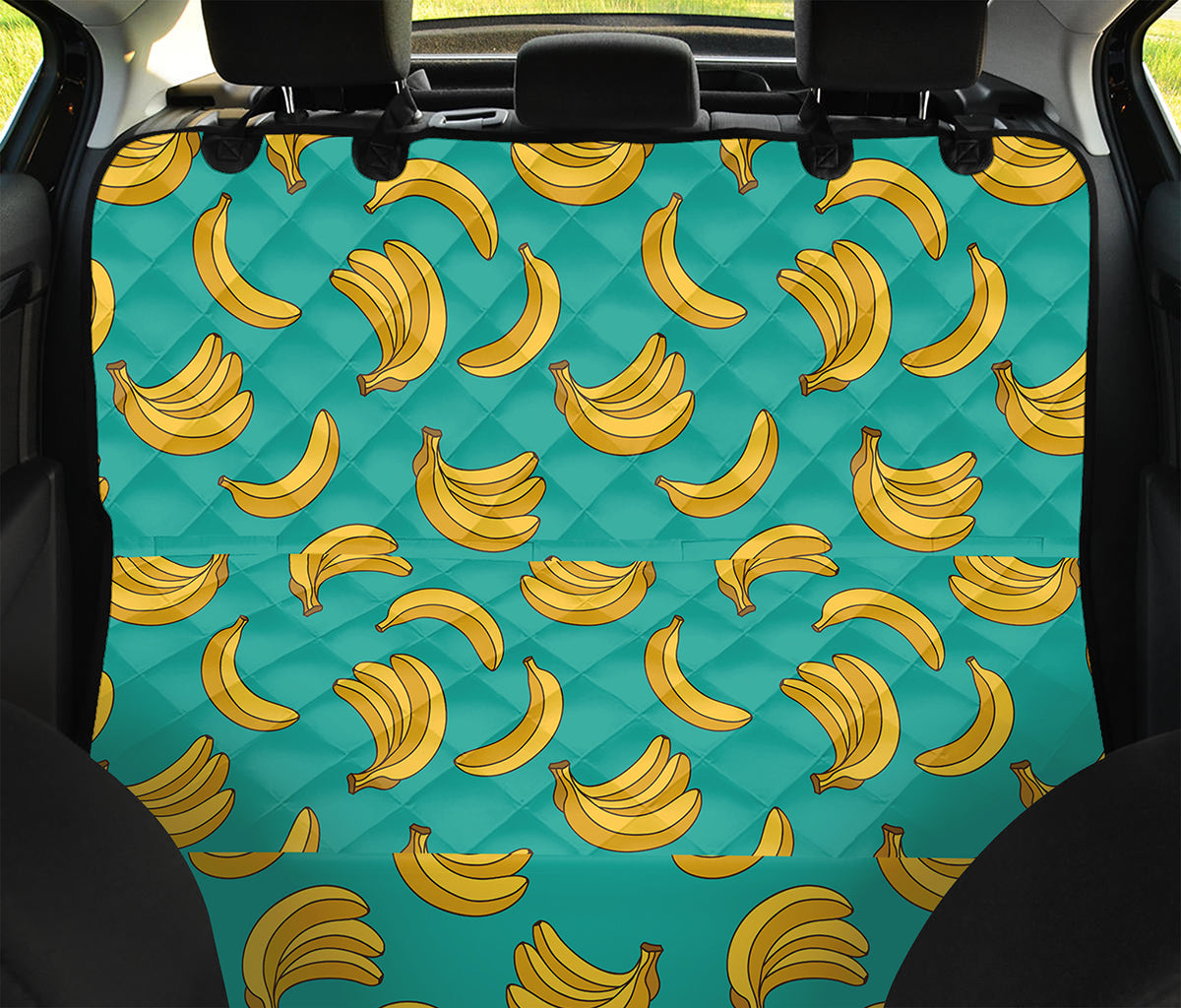 Teal Banana Pattern Print Pet Car Back Seat Cover