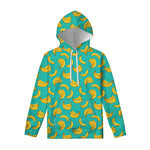Teal Banana Pattern Print Pullover Hoodie