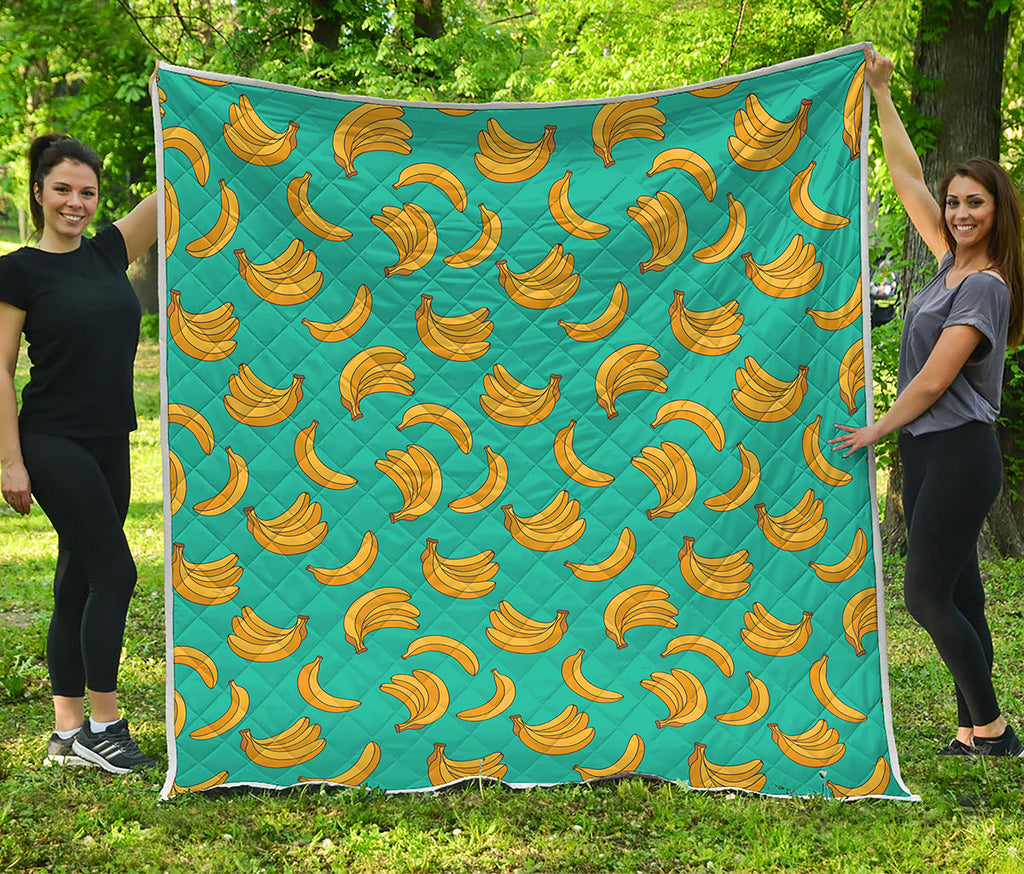 Teal Banana Pattern Print Quilt