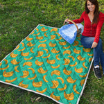 Teal Banana Pattern Print Quilt