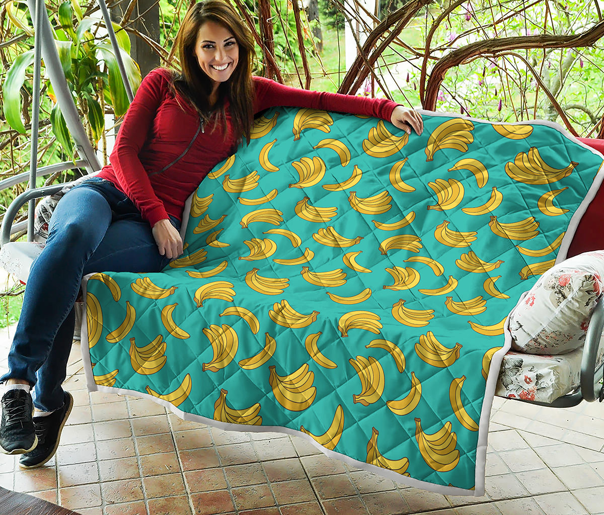 Teal Banana Pattern Print Quilt