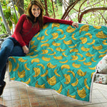 Teal Banana Pattern Print Quilt