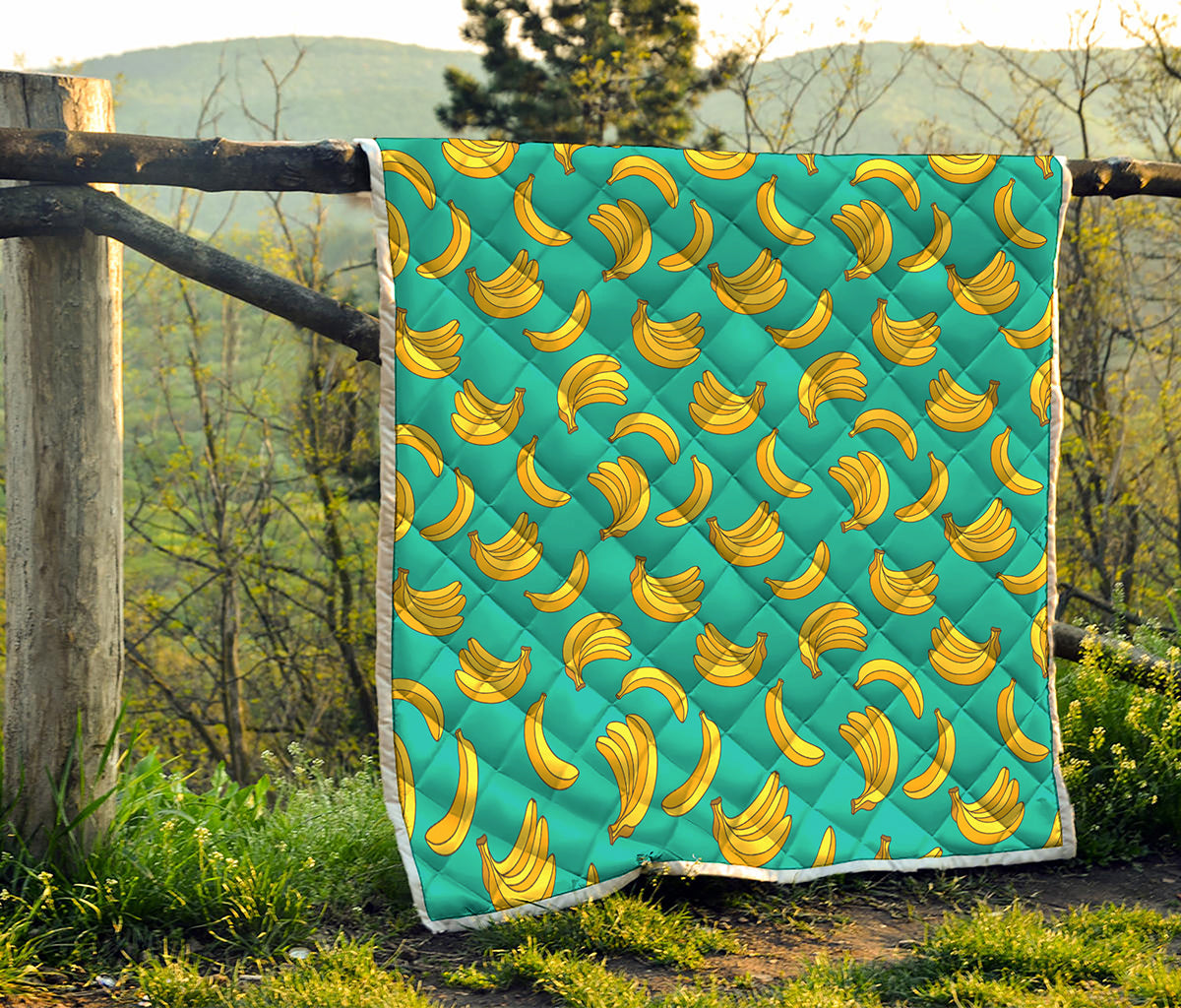 Teal Banana Pattern Print Quilt