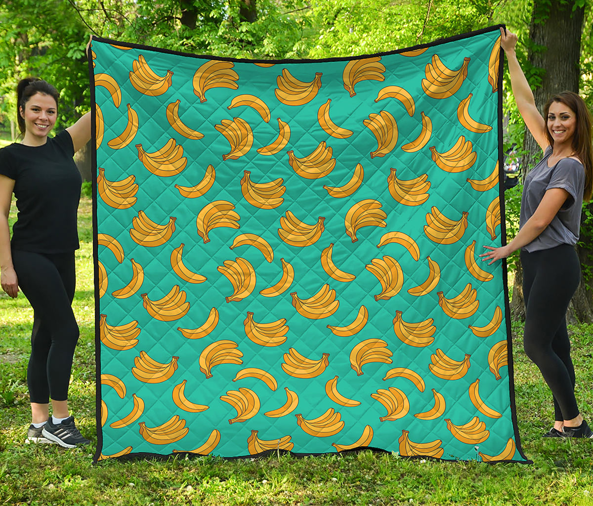 Teal Banana Pattern Print Quilt