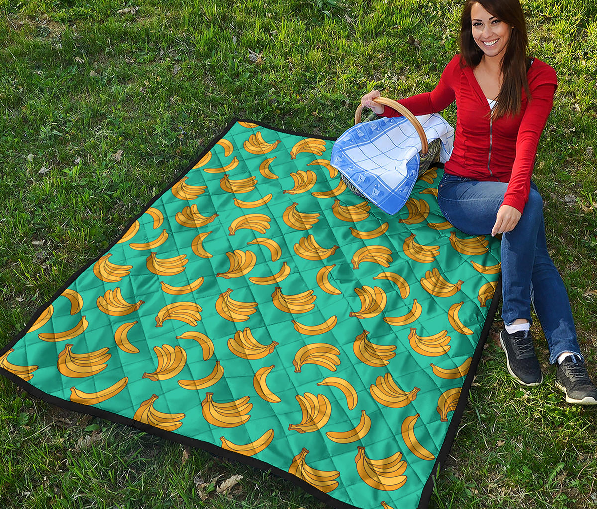 Teal Banana Pattern Print Quilt