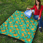 Teal Banana Pattern Print Quilt