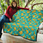 Teal Banana Pattern Print Quilt