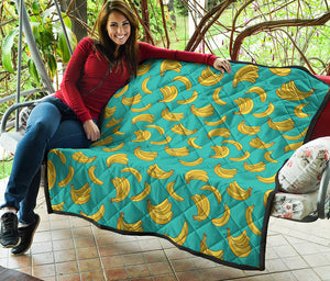 Teal Banana Pattern Print Quilt