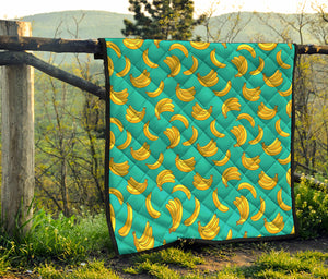 Teal Banana Pattern Print Quilt