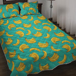 Teal Banana Pattern Print Quilt Bed Set