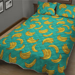 Teal Banana Pattern Print Quilt Bed Set