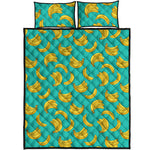 Teal Banana Pattern Print Quilt Bed Set