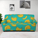 Teal Banana Pattern Print Sofa Cover