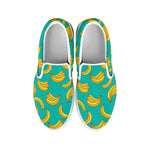 Teal Banana Pattern Print White Slip On Shoes