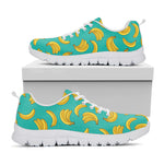 Teal Banana Pattern Print White Sneakers