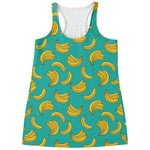 Teal Banana Pattern Print Women's Racerback Tank Top