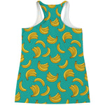Teal Banana Pattern Print Women's Racerback Tank Top