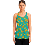 Teal Banana Pattern Print Women's Racerback Tank Top