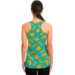 Teal Banana Pattern Print Women's Racerback Tank Top