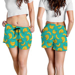 Teal Banana Pattern Print Women's Shorts