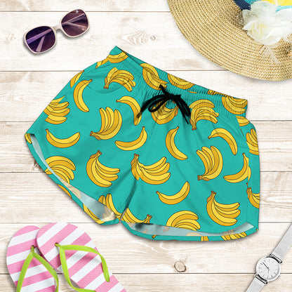 Teal Banana Pattern Print Women's Shorts