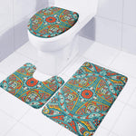 Teal Bohemian Mandala Pattern Print 3 Piece Bath Mat Set