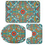 Teal Bohemian Mandala Pattern Print 3 Piece Bath Mat Set